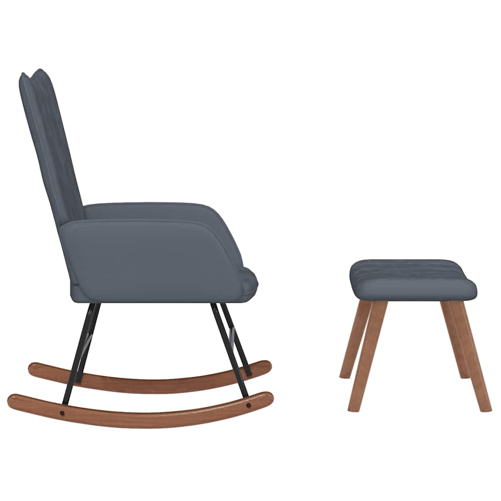 vidaXL Πολυθρόνα Κουνιστή Σκούρο Γκρι Βελούδινη με Σκαμπό