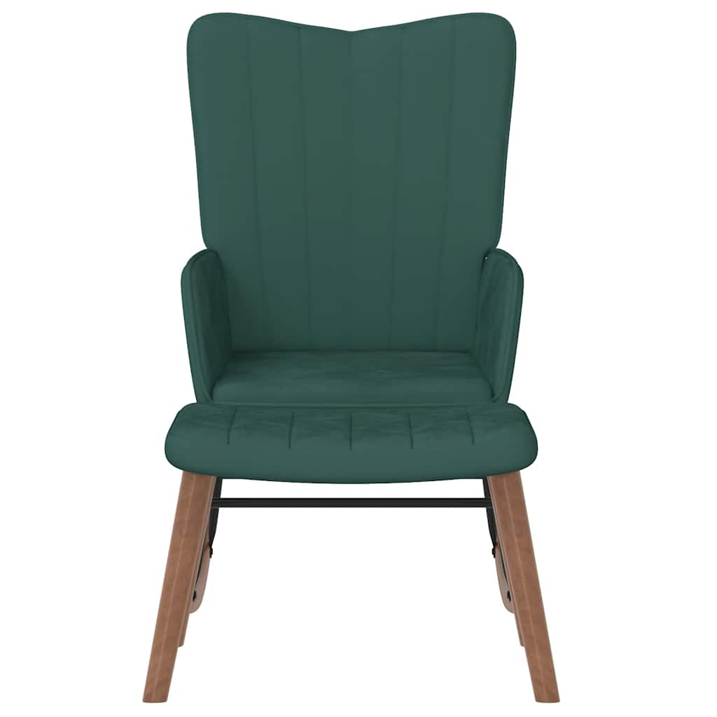 vidaXL Κουνιστή Πολυθρόνα Σκούρο Πράσινο Βελούδινη με Σκαμπό