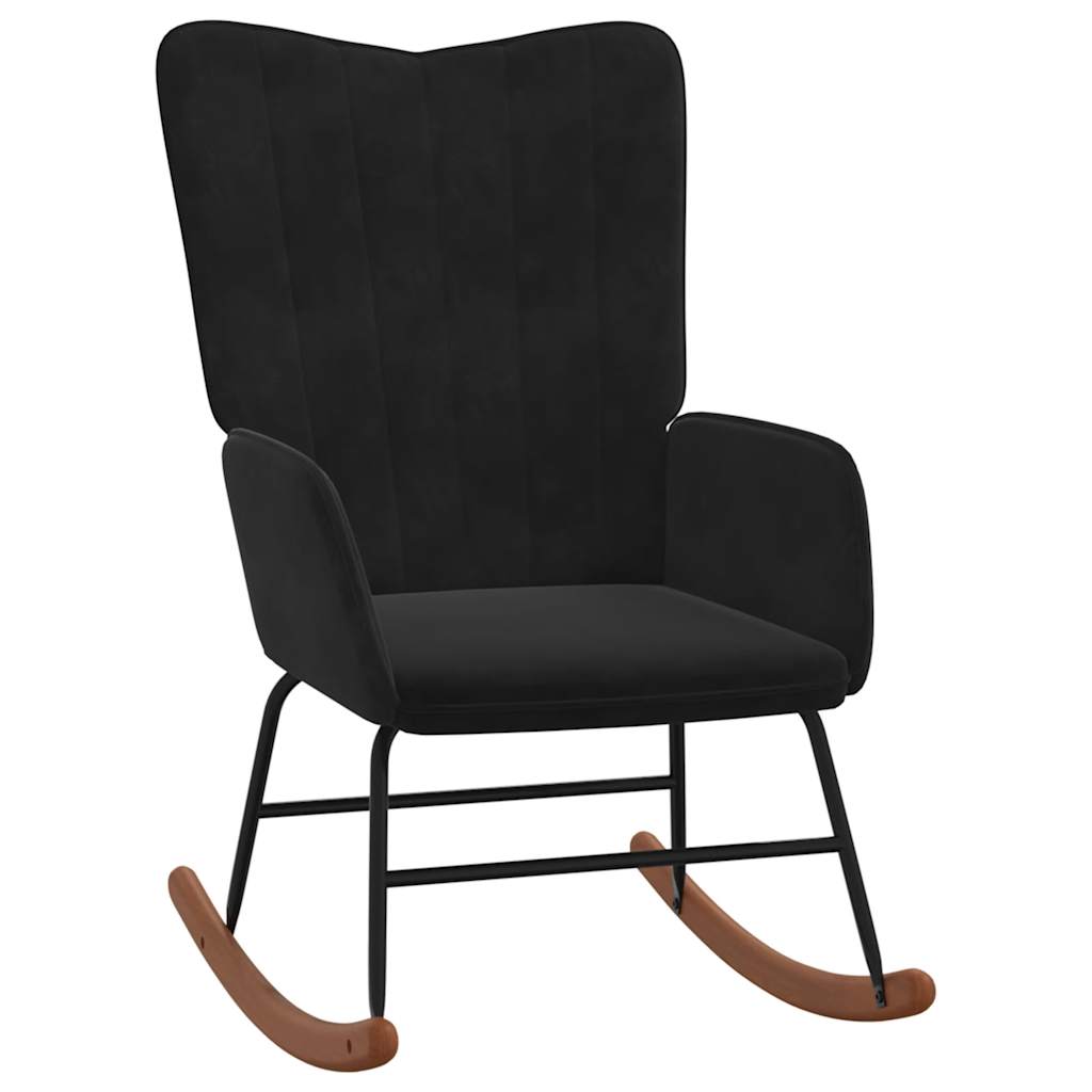 vidaXL Πολυθρόνα Κουνιστή Μαύρη Βελούδινη με Σκαμπό