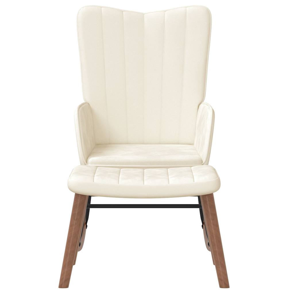 vidaXL Πολυθρόνα Κουνιστή Λευκό Κρεμ Βελούδινη με Σκαμπό