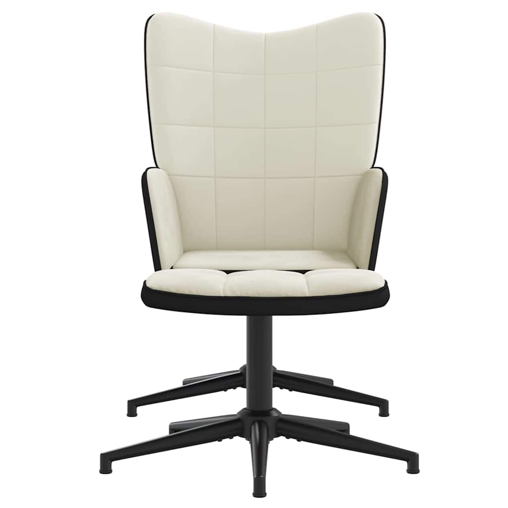 vidaXL Πολυθρόνα Relax Λευκό Κρεμ από Βελούδο και PVC με Σκαμπό