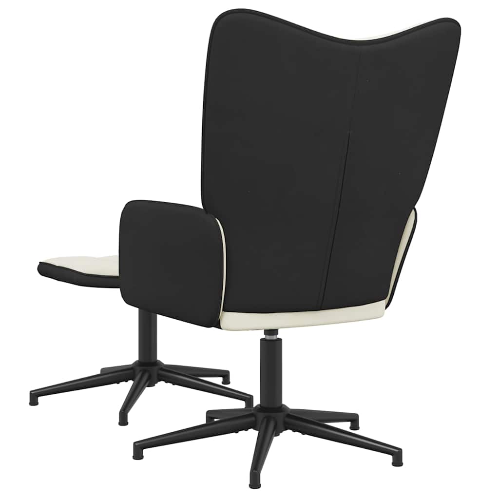 vidaXL Πολυθρόνα Relax Λευκό Κρεμ από Βελούδο και PVC με Σκαμπό