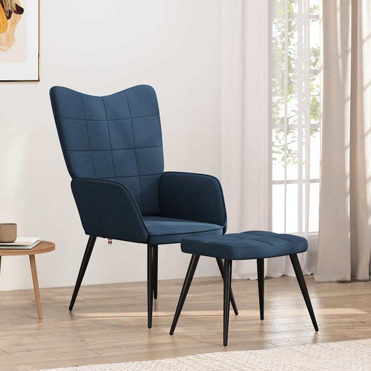 vidaXL Πολυθρόνα Relax Μπλε Υφασμάτινη με Σκαμπό