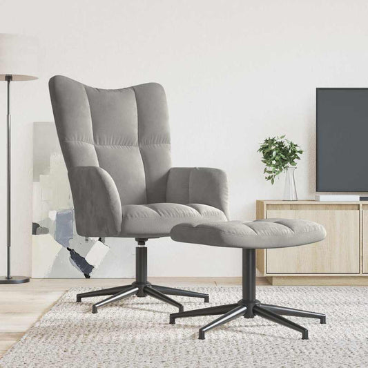 vidaXL Πολυθρόνα Relax Ανοιχτό Γκρι Βελούδινη με Σκαμπό