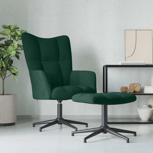 vidaXL Πολυθρόνα Relax Σκούρο Πράσινο Βελούδινη με Σκαμπό