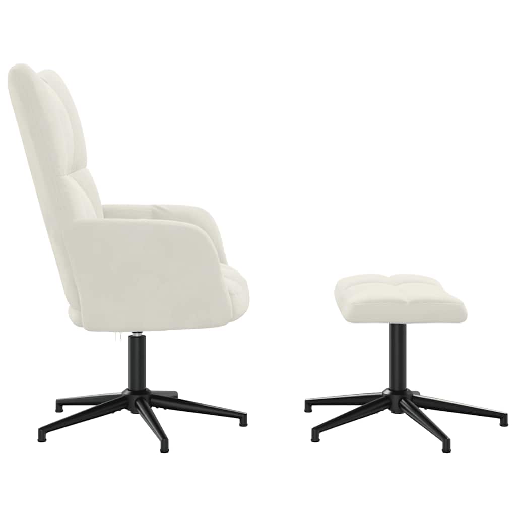 vidaXL Πολυθρόνα Relax Λευκό Κρεμ Βελούδινη με Σκαμπό