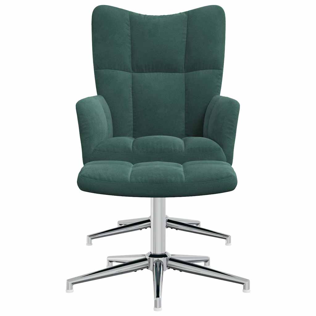 vidaXL Πολυθρόνα Relax Σκούρο Πράσινο Βελούδινη με Σκαμπό