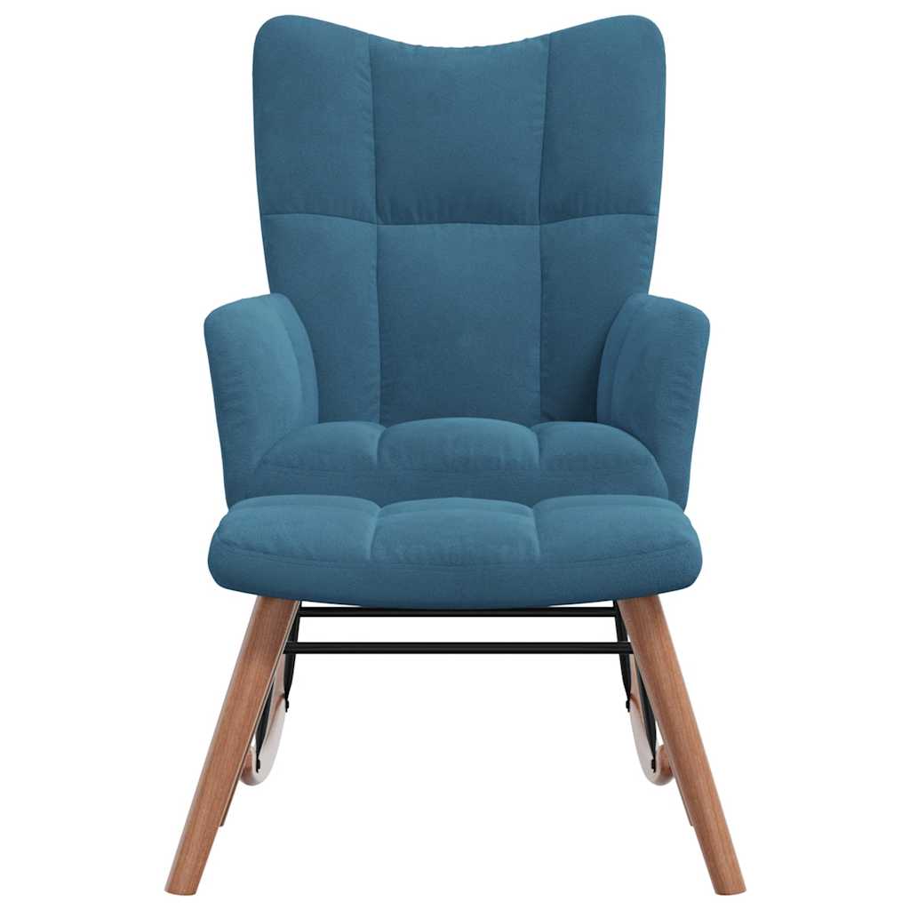 vidaXL Κουνιστή Πολυθρόνα με Σκαμπό Μπλε Βελούδο