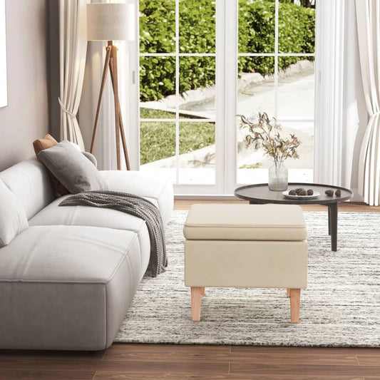 vidaXL Σκαμπό Κρεμ Υφασμάτινο με Ξύλινα Πόδια