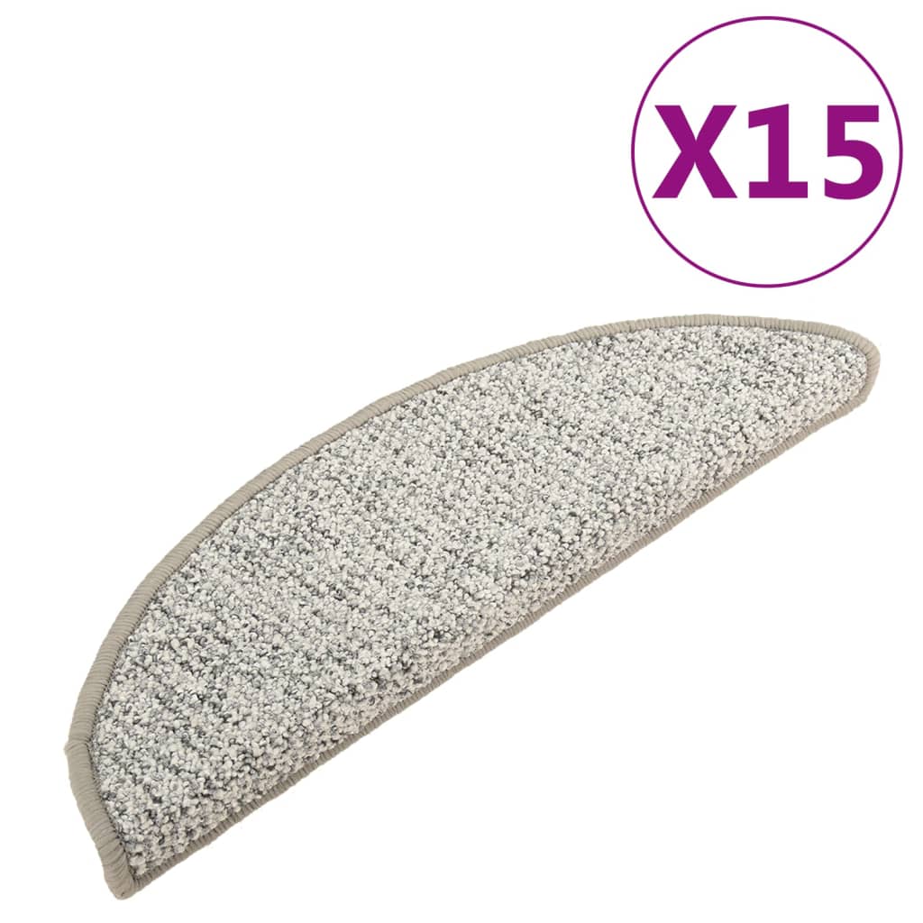 vidaXL Πατάκια Σκάλας Μοκέτα 15 τεμ. Ανοιχτό Γκρι 56x17x3 εκ.