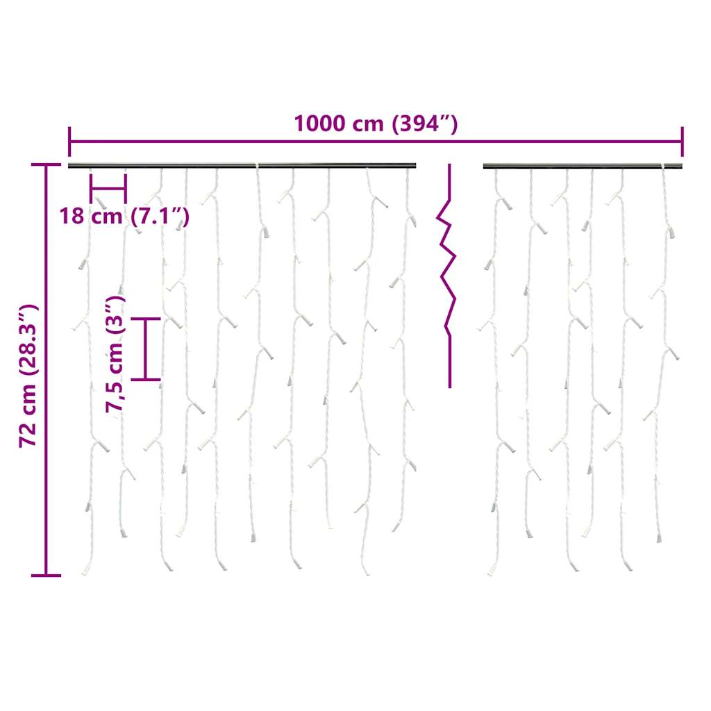 vidaXL Κουρτίνα LED Φωτάκια Σταλακτίτες 10μ 400LED Θερμ. Λευκό 8 Λειτ.