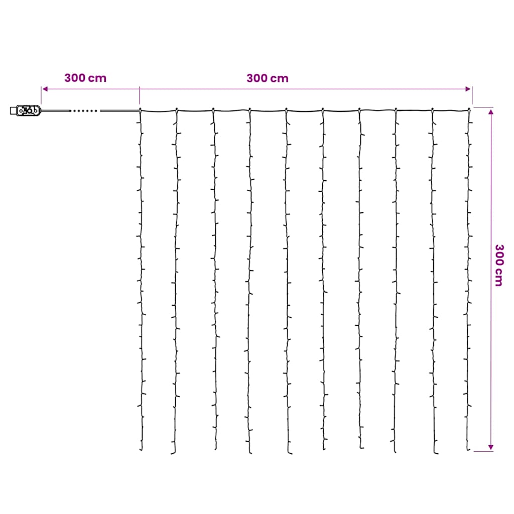 vidaXL Κουρτίνα LED Φωτάκια 300 LED Μπλε 3 x 3 μ. 8 Λειτουργίες