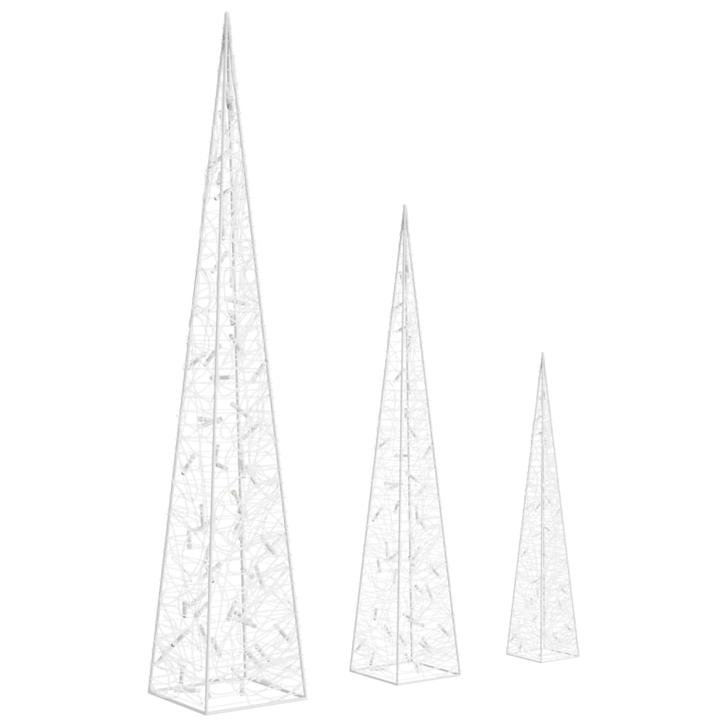 vidaXL Κώνοι Διακοσμητικοί LED Ακρυλικοί Σετ Ψυχρό Λευκό 60/90/120 εκ