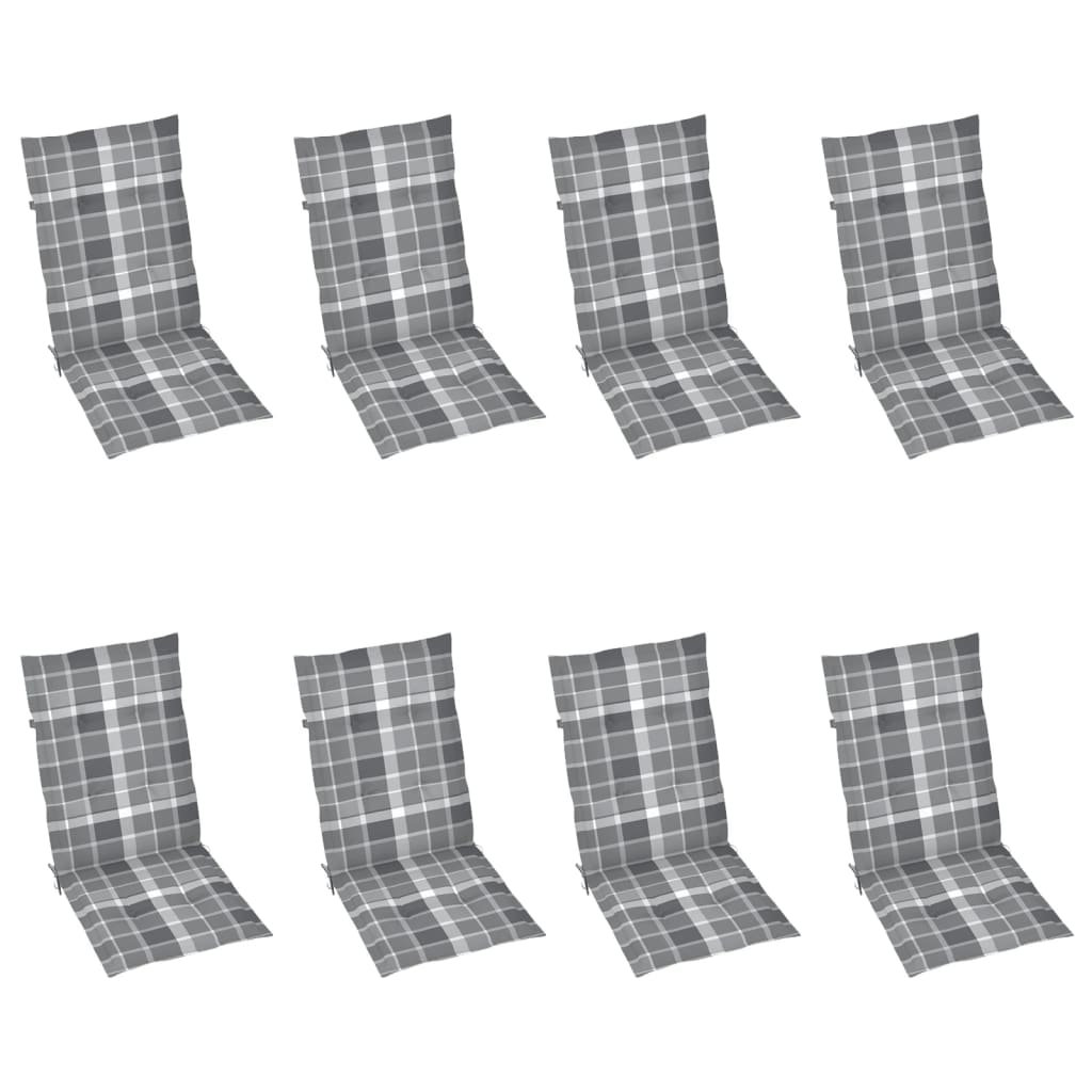 vidaXL Καρέκλες Κήπου Ανακλινόμενες 8 τεμ. Μασίφ Ξύλο Teak & Μαξιλάρια