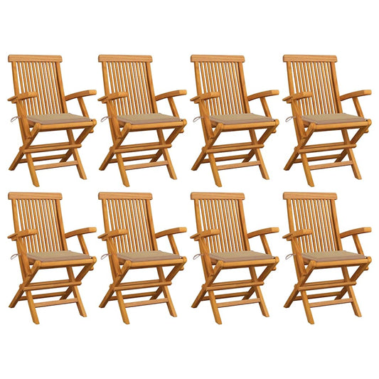 vidaXL Καρέκλες Κήπου 8 τεμ. από Μασίφ Ξύλο Teak με Μπεζ Μαξιλάρια