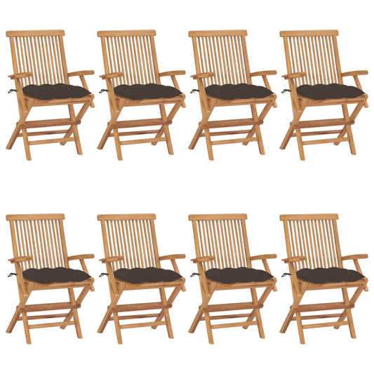 vidaXL Καρέκλες Κήπου 8 τεμ. από Μασίφ Ξύλο Teak με Taupe Μαξιλάρια