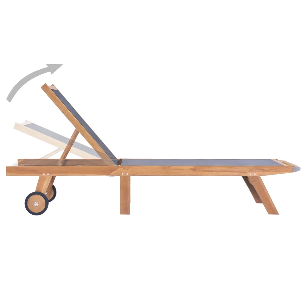 vidaXL Ξαπλώστρες Πτυσσόμενες 2 τεμ. από Μασίφ Teak/Textilene με Ρόδες