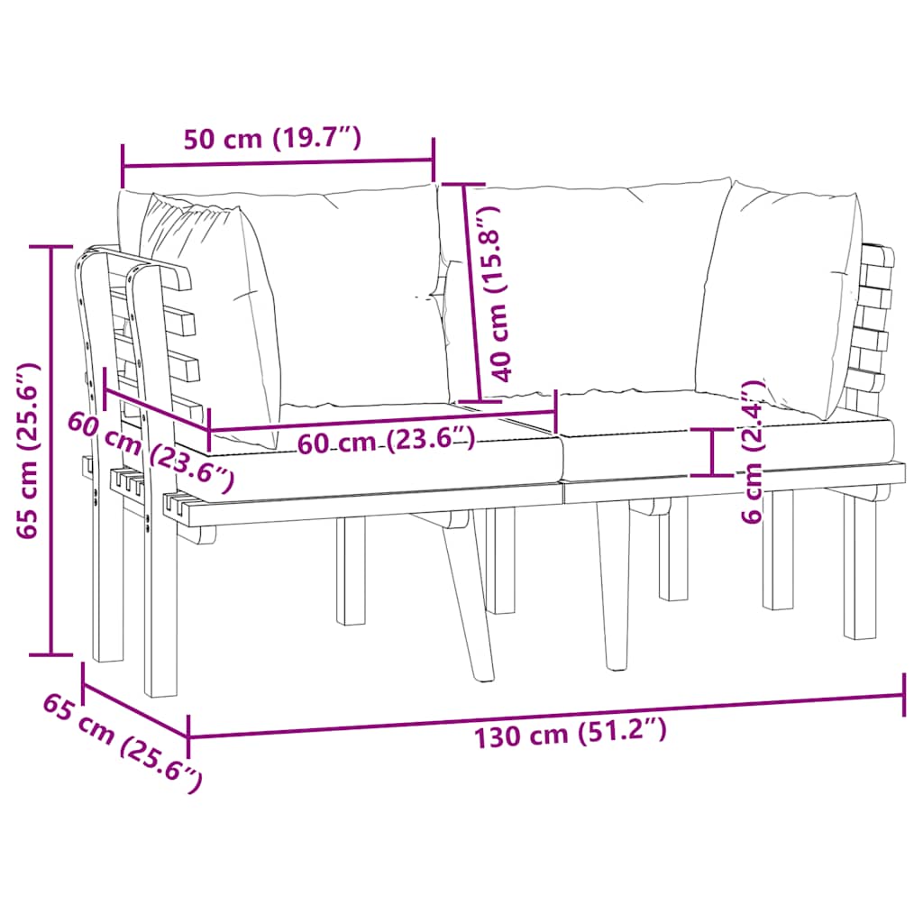 vidaXL Καναπές Κήπου Διθέσιος από Μασίφ Ξύλο Ακακίας με Μαξιλάρια
