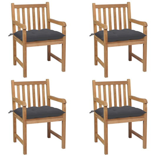 vidaXL Καρέκλες Κήπου 4 τεμ. από Μασίφ Ξύλο Teak με Ανθρακί Μαξιλάρια