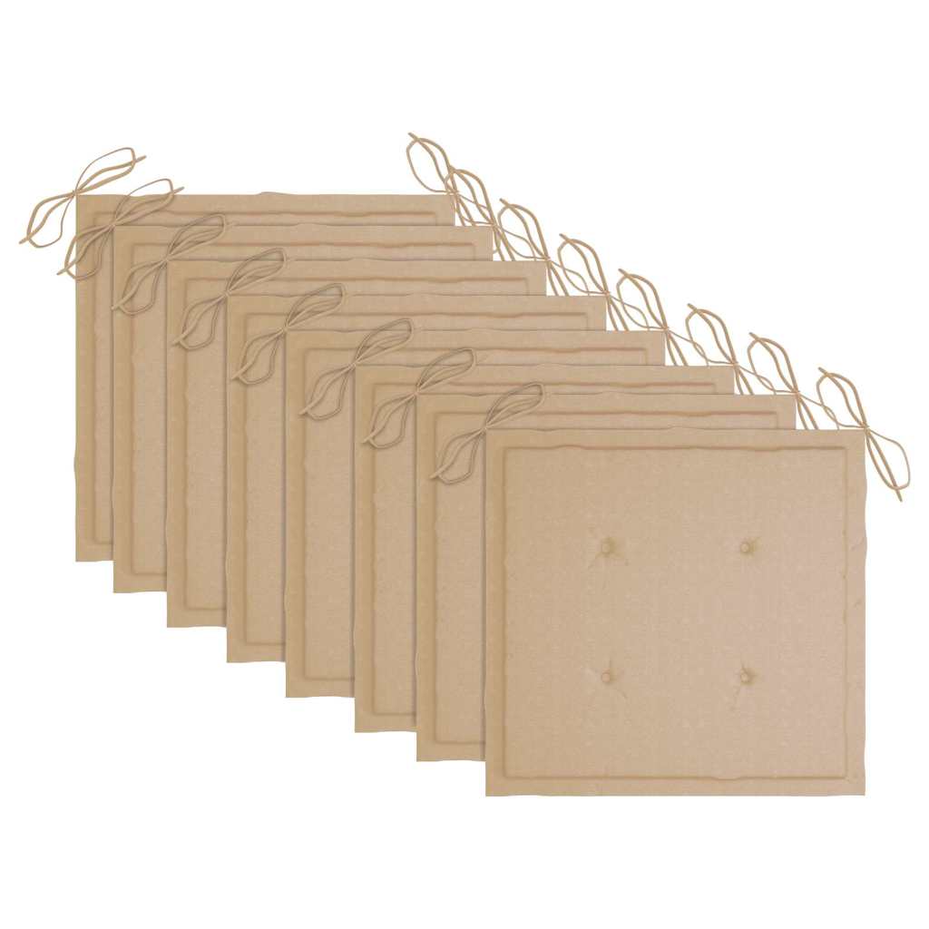 vidaXL Καρέκλες Κήπου 8 Τεμαχίων από Μασίφ Ξύλο Teak με Μπεζ Μαξιλάρια