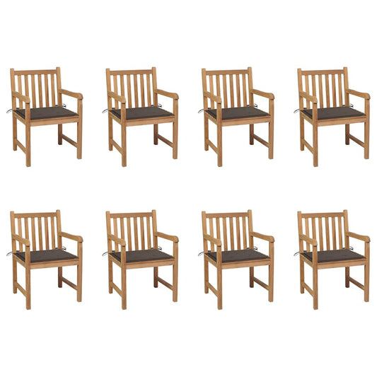 vidaXL Καρέκλες Κήπου 8 Τεμαχίων Μασίφ Ξύλο Teak με Taupe Μαξιλάρια