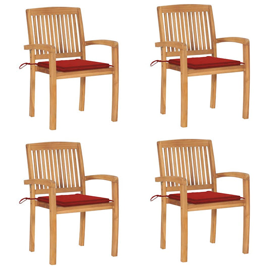 vidaXL Καρέκλες Κήπου Στοιβαζόμενες 4 τεμ. Μασίφ Ξύλο Teak & Μαξιλάρια