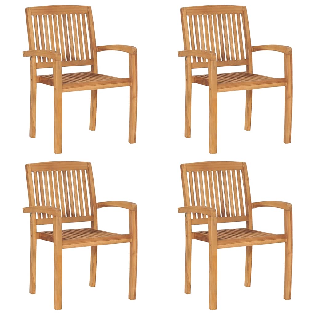 vidaXL Καρέκλες Κήπου Στοιβαζόμενες 4 τεμ. Μασίφ Ξύλο Teak & Μαξιλάρια