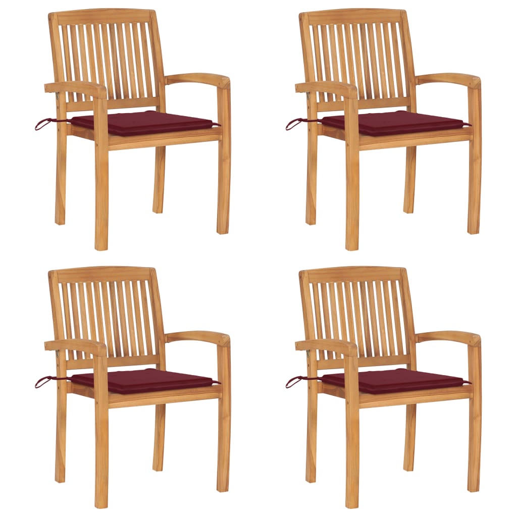 vidaXL Καρέκλες Κήπου Στοιβαζόμενες 4 τεμ. Μασίφ Ξύλο Teak + Μαξιλάρια