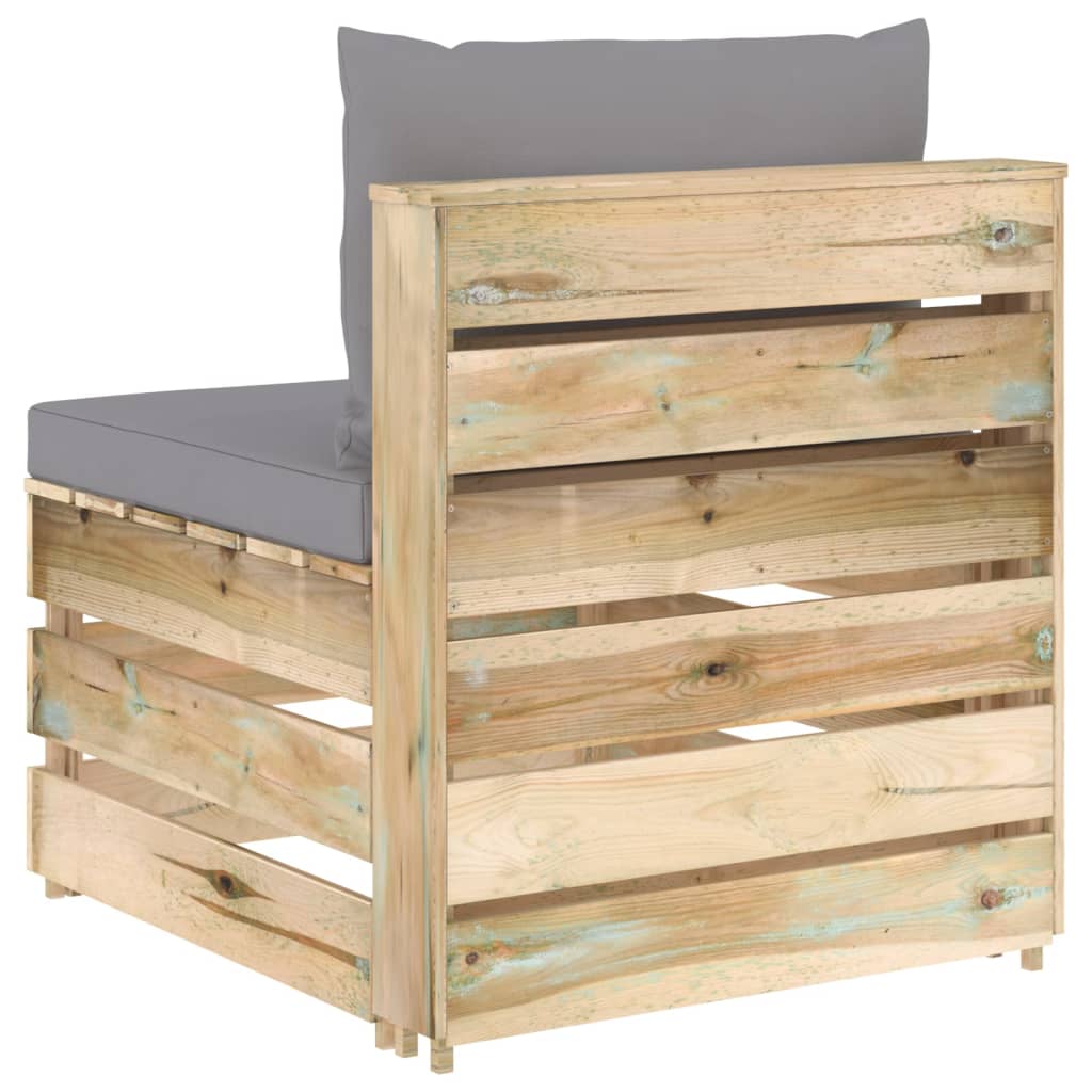 vidaXL Καναπές Μεσαίος Τμηματικός Πράσινο Εμποτισμένο Ξύλο +Μαξιλάρια