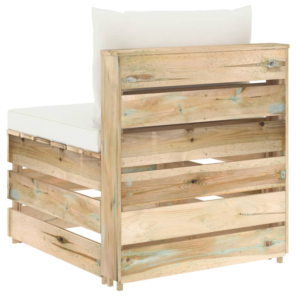 vidaXL Καναπές Μεσαίος Τμηματικός Πράσινο Εμποτισμένο Ξύλο +Μαξιλάρια