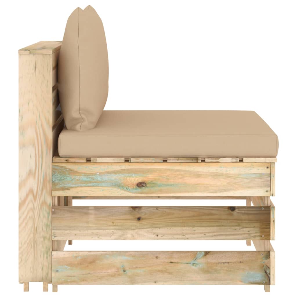 vidaXL Καναπές Μεσαίος Τμηματικός Πράσινο Εμποτισμένο Ξύλο +Μαξιλάρια