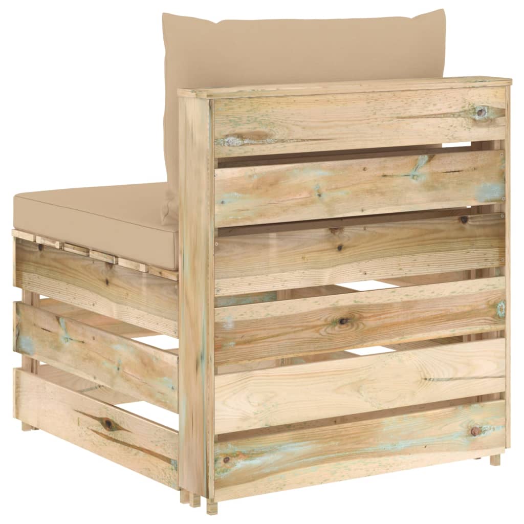 vidaXL Καναπές Μεσαίος Τμηματικός Πράσινο Εμποτισμένο Ξύλο +Μαξιλάρια