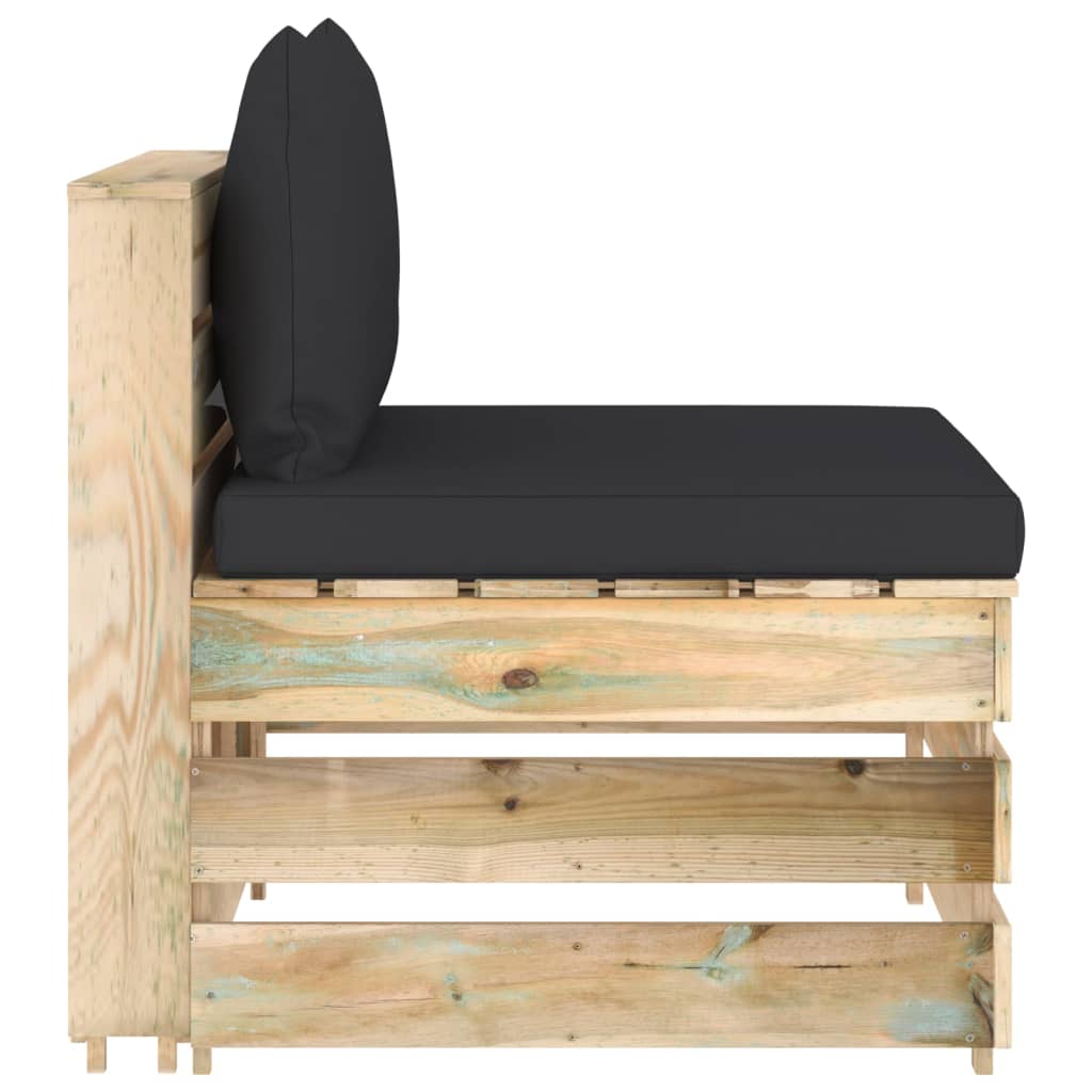 vidaXL Καναπές Μεσαίος Τμηματικός Πράσινο Εμποτισμένο Ξύλο +Μαξιλάρια