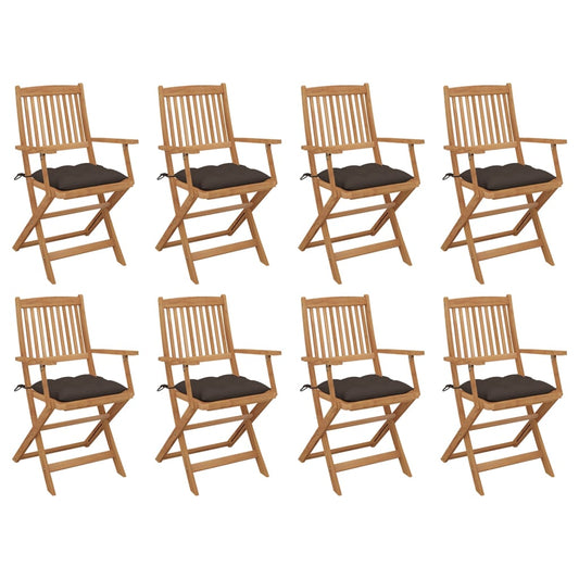 vidaXL Καρέκλες Εξ. Χώρου Πτυσσόμενες 8 τεμ. Ξύλο Ακακίας & Μαξιλάρια
