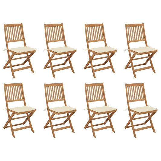 vidaXL Καρέκλες Εξ. Χώρου Πτυσσόμενες 8 τεμ. Ξύλο Ακακίας & Μαξιλάρια