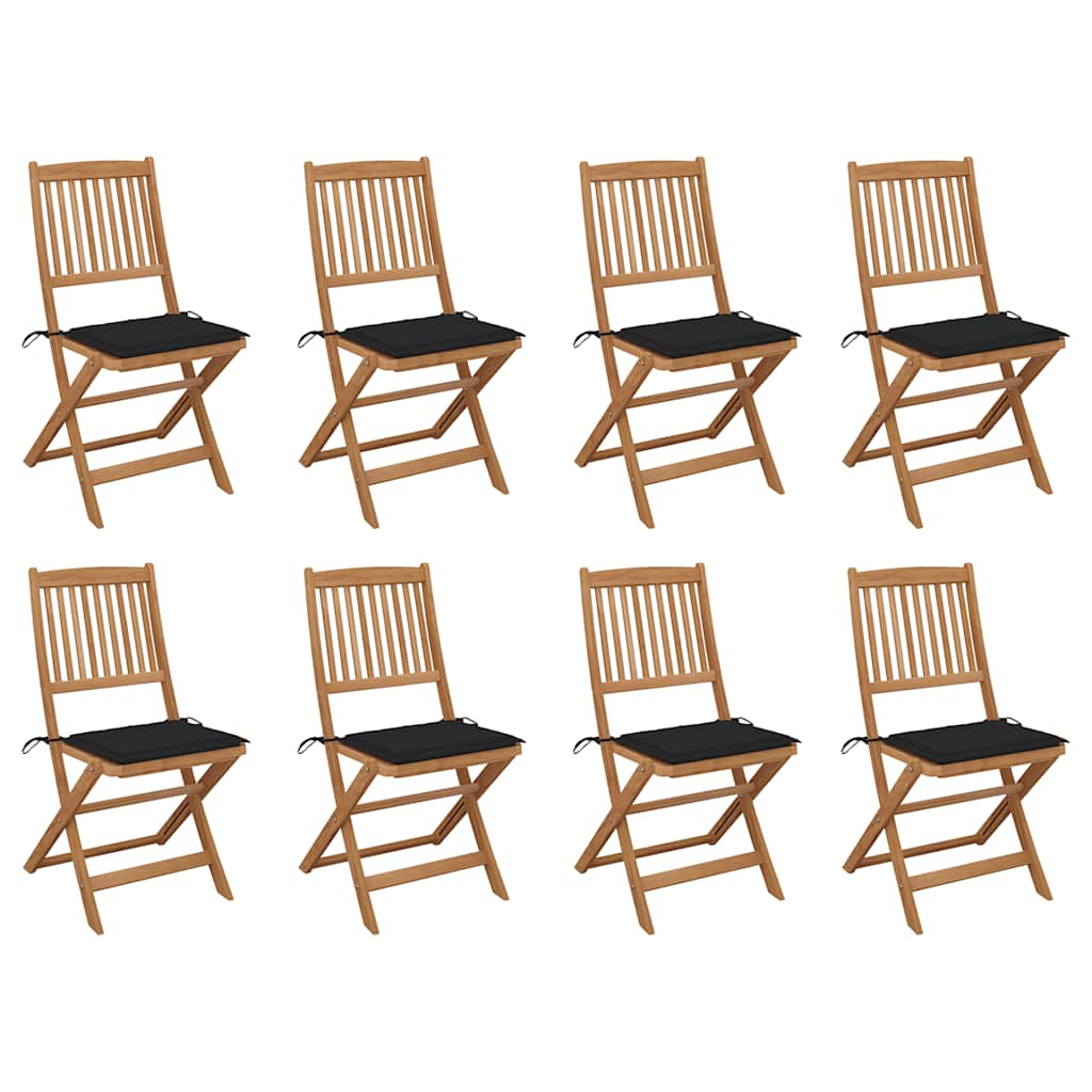 vidaXL Καρέκλες Εξ. Χώρου Πτυσσόμενες 8 τεμ. Ξύλο Ακακίας & Μαξιλάρια