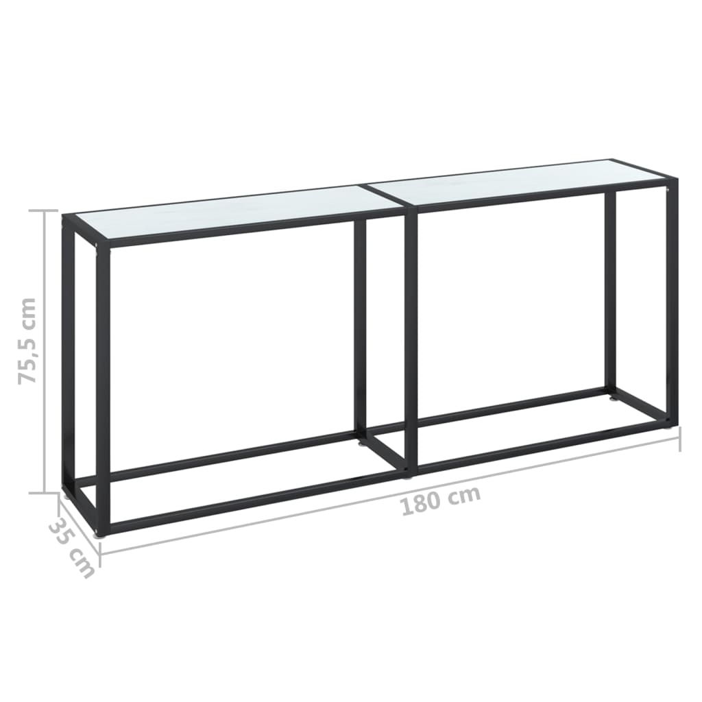 vidaXL Τραπέζι Κονσόλα Λευκό Όψη Μαρμάρου 180x35x75,5 εκ. Ψημένο Γυαλί