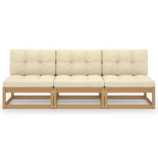 vidaXL Καναπές Κήπου Τριθέσιος από Μασίφ Ξύλο Πεύκου με Μαξιλάρια