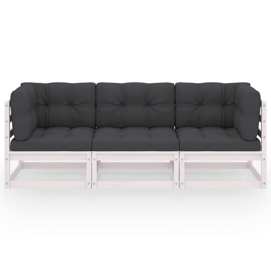 vidaXL Καναπές Κήπου Τριθέσιος από Μασίφ Ξύλο Πεύκου με Μαξιλάρια