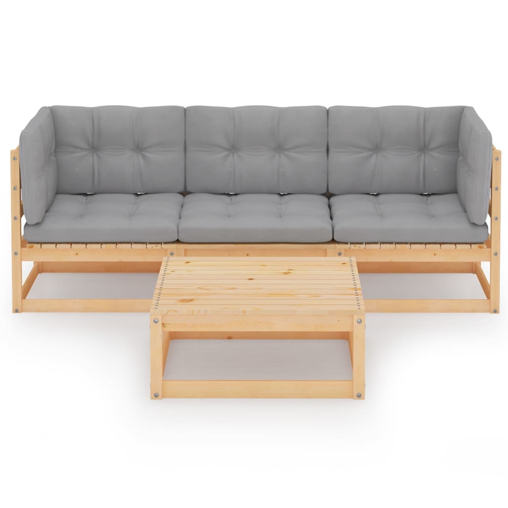 vidaXL Σαλόνι Κήπου Σετ 4 Τεμαχίων από Μασίφ Ξύλο Πεύκου & Μαξιλάρια