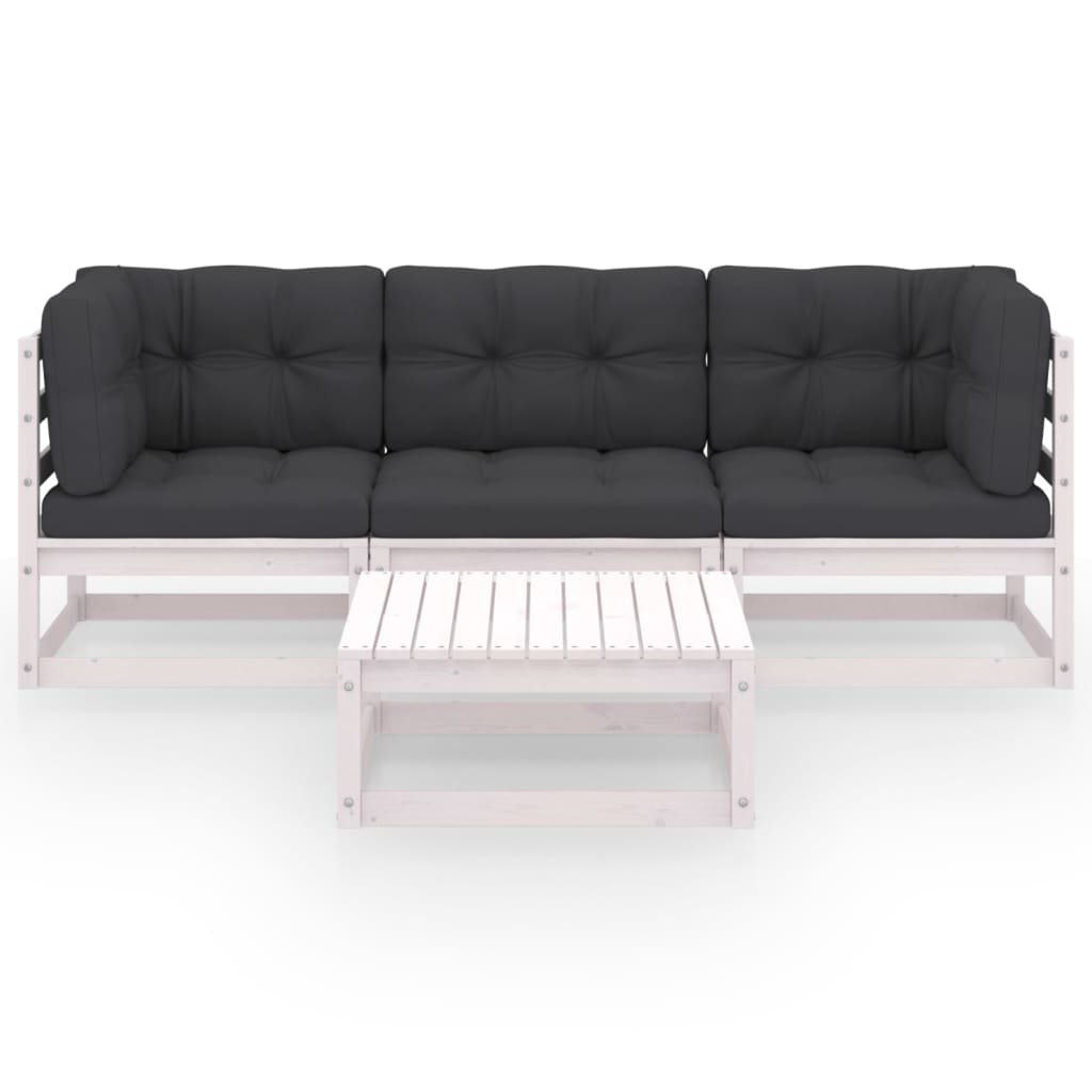 vidaXL Σαλόνι Κήπου Σετ 4 Τεμαχίων από Μασίφ Ξύλο Πεύκου & Μαξιλάρια