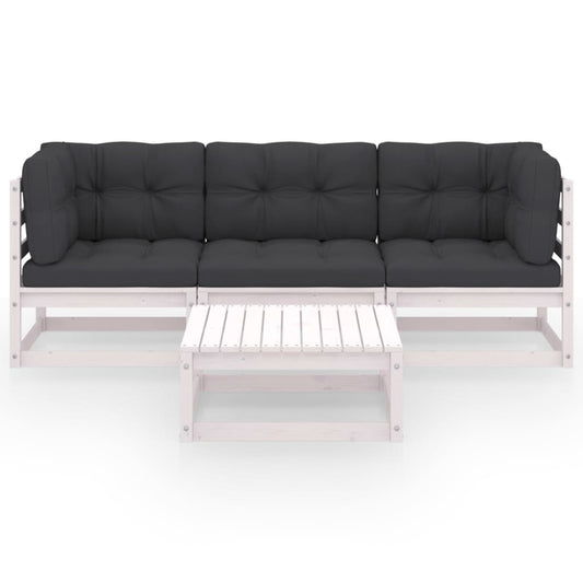 vidaXL Σαλόνι Κήπου Σετ 4 Τεμαχίων από Μασίφ Ξύλο Πεύκου & Μαξιλάρια