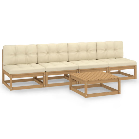 vidaXL Σαλόνι Κήπου Σετ 5 Τεμαχίων από Μασίφ Ξύλο Πεύκου με Μαξιλάρια