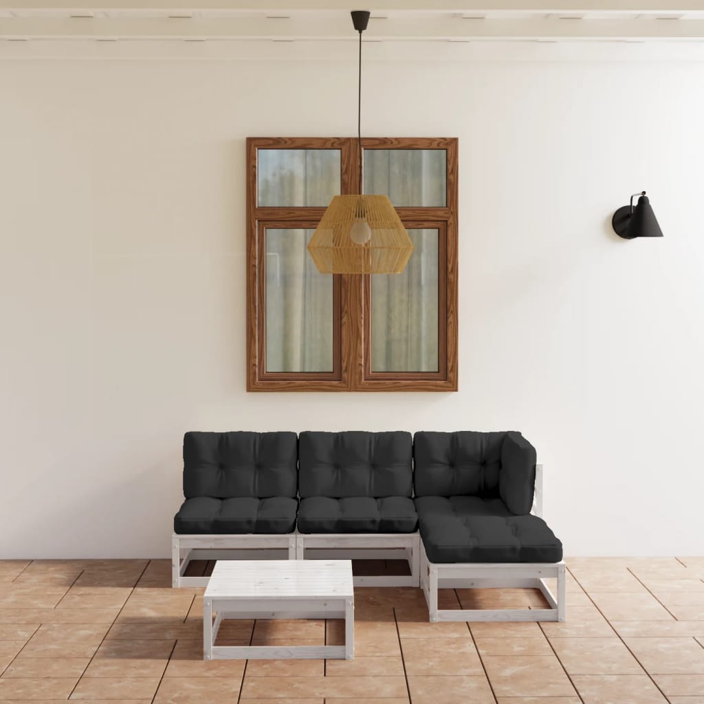 vidaXL Σαλόνι Κήπου Σετ 5 Τεμαχίων από Μασίφ Ξύλο Πεύκου με Μαξιλάρια