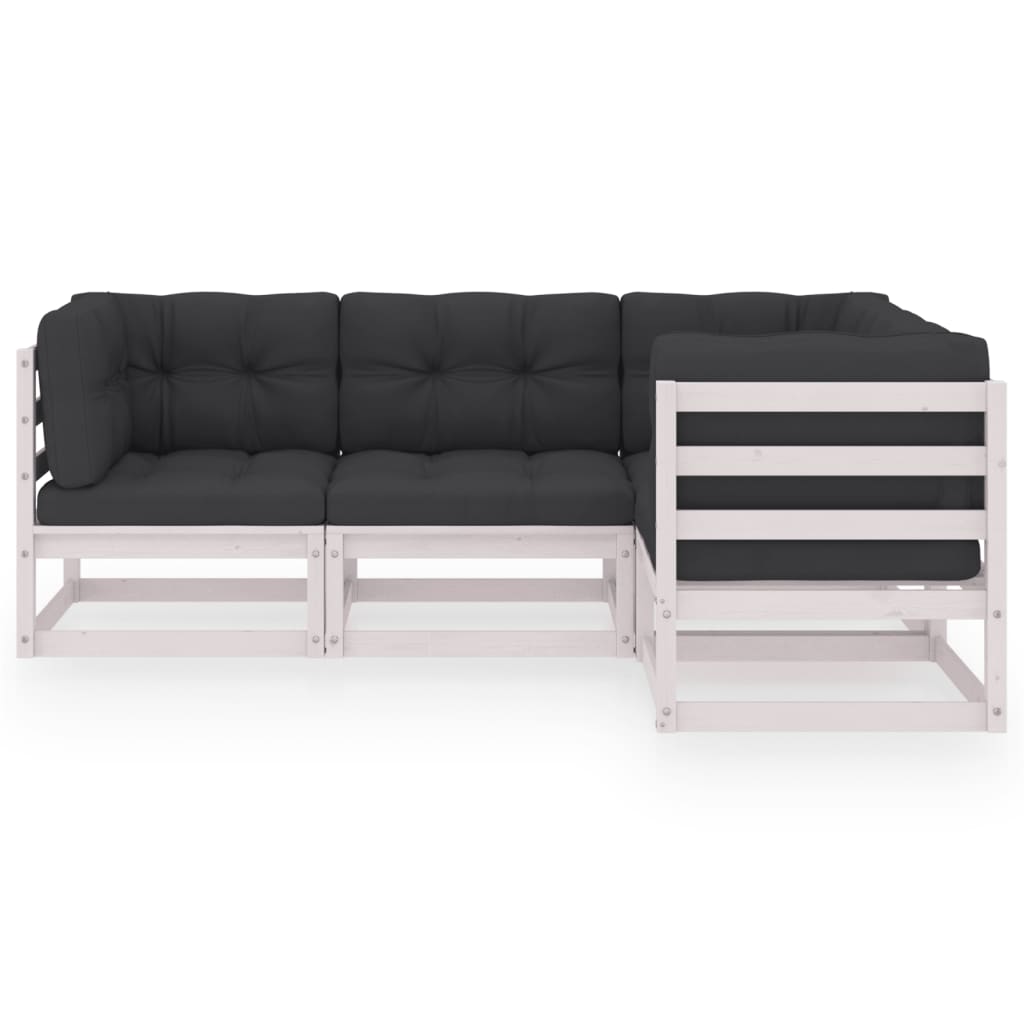 vidaXL Σαλόνι Κήπου Σετ 4 Τεμαχίων από Μασίφ Ξύλο Πεύκου με Μαξιλάρια