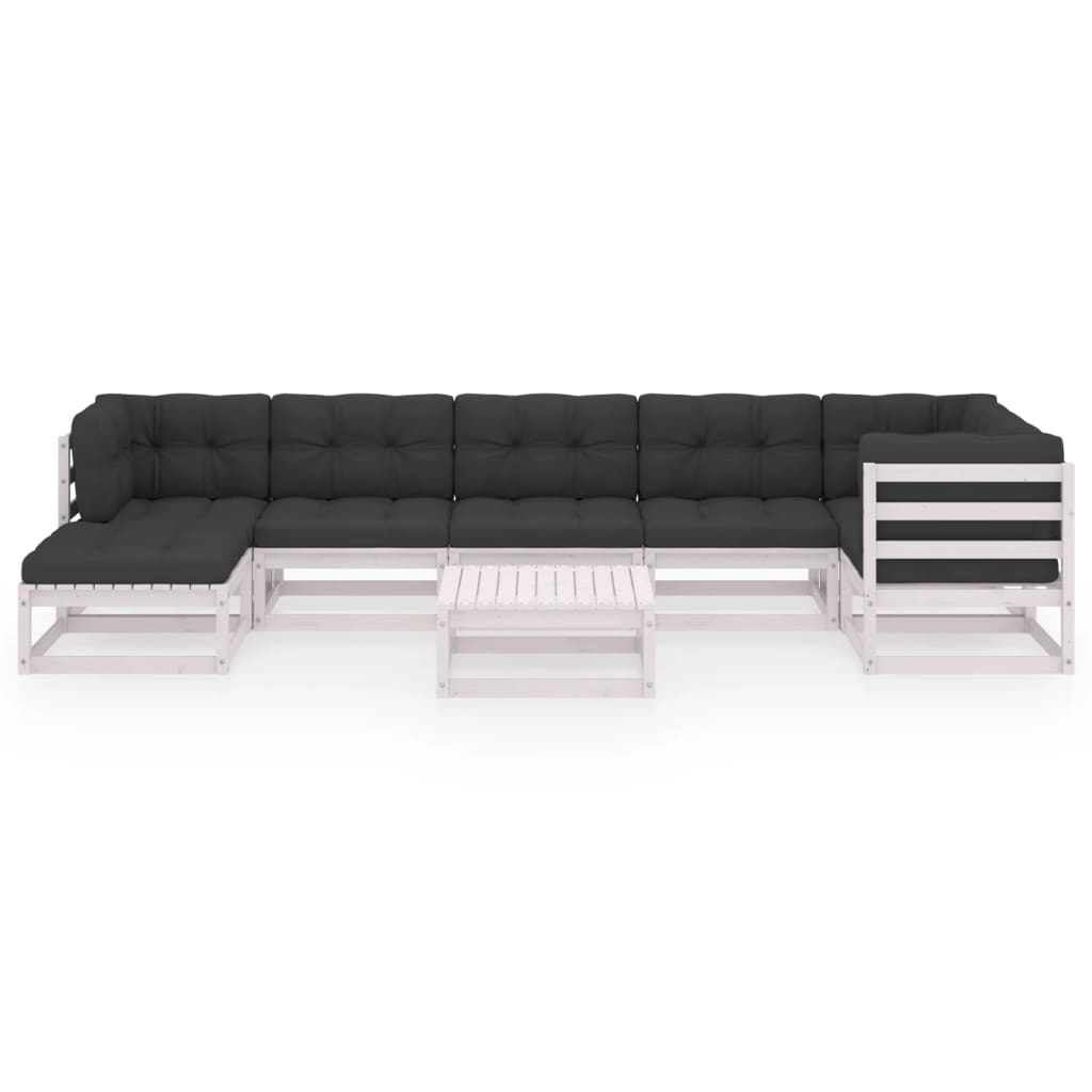 vidaXL Σαλόνι Κήπου Σετ 8 Τεμαχίων από Μασίφ Ξύλο Πεύκου με Μαξιλάρια