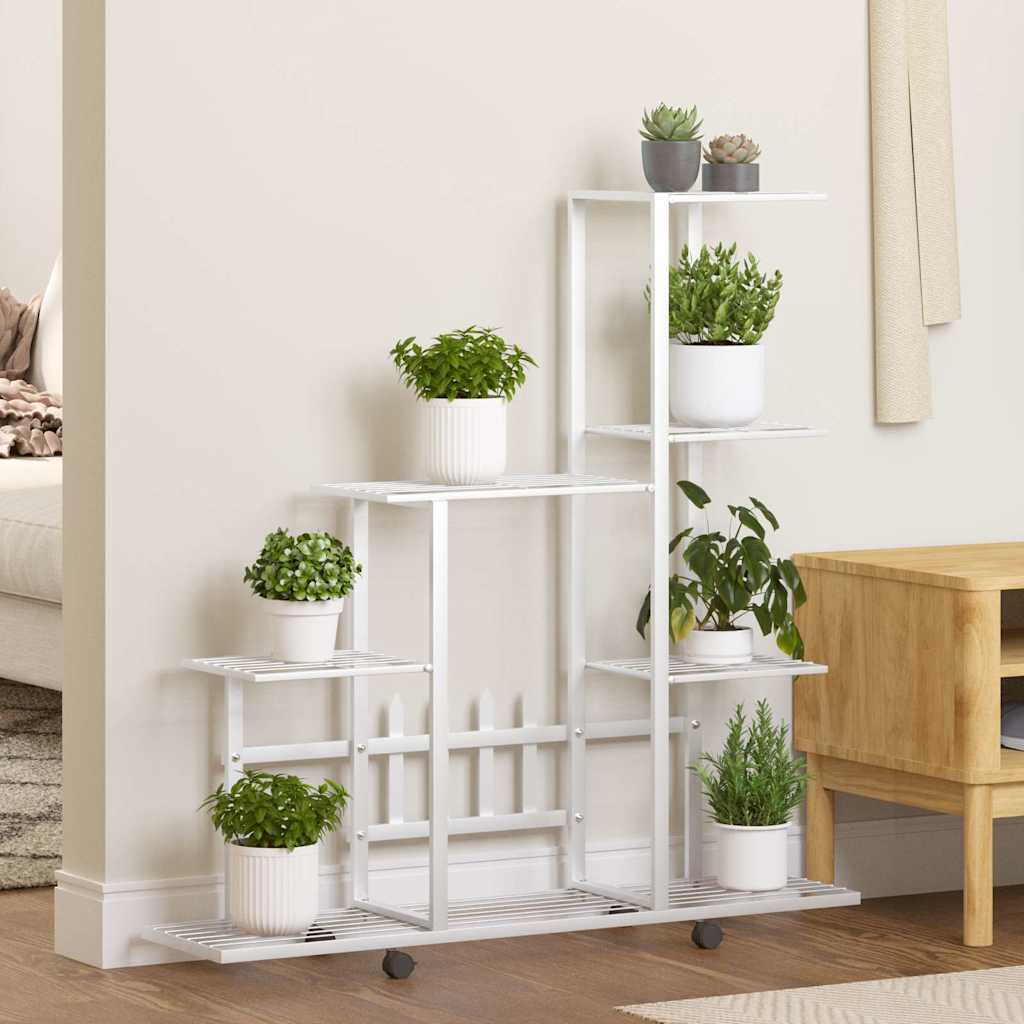 vidaXL Ανθοστήλη με Ρόδες Λευκή 94,5 x 25 x 92,5 εκ. Μεταλλική