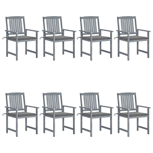 vidaXL Καρέκλες Κήπου 8 τεμ. Γκρι από Μασίφ Ξύλο Ακακίας με Μαξιλάρια