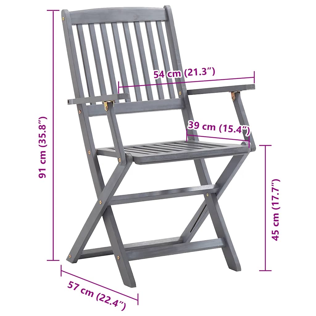 vidaXL Καρέκλες Εξ. Χώρου Πτυσσόμενες 8 τεμ. Ξύλο Ακακίας με Μαξιλάρια