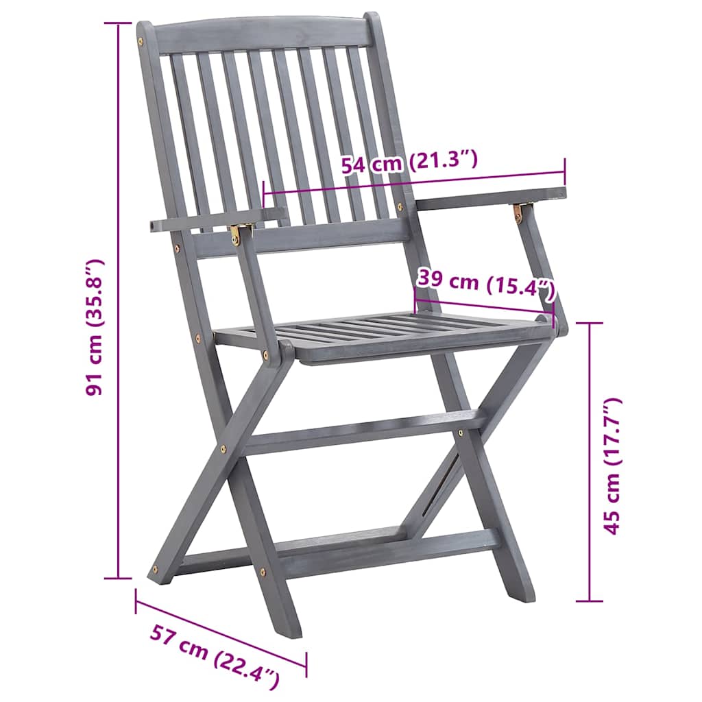 vidaXL Καρέκλες Εξ. Χώρου Πτυσσόμενες 8 τεμ. Ξύλο Ακακίας με Μαξιλάρια